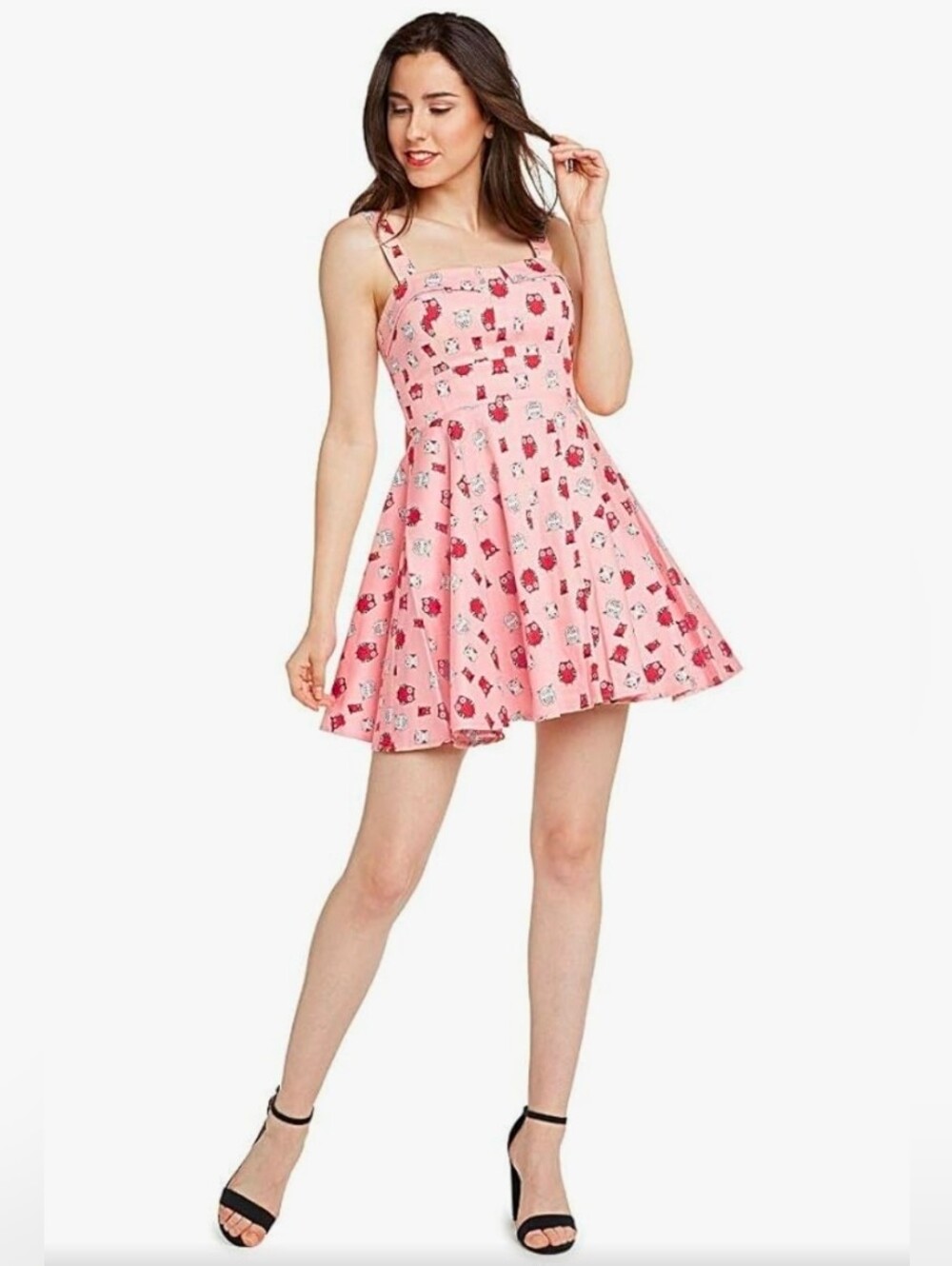 -Varga Sleeveless Junior Midi Owl Print Dress with Neckline & Tie in Back Small